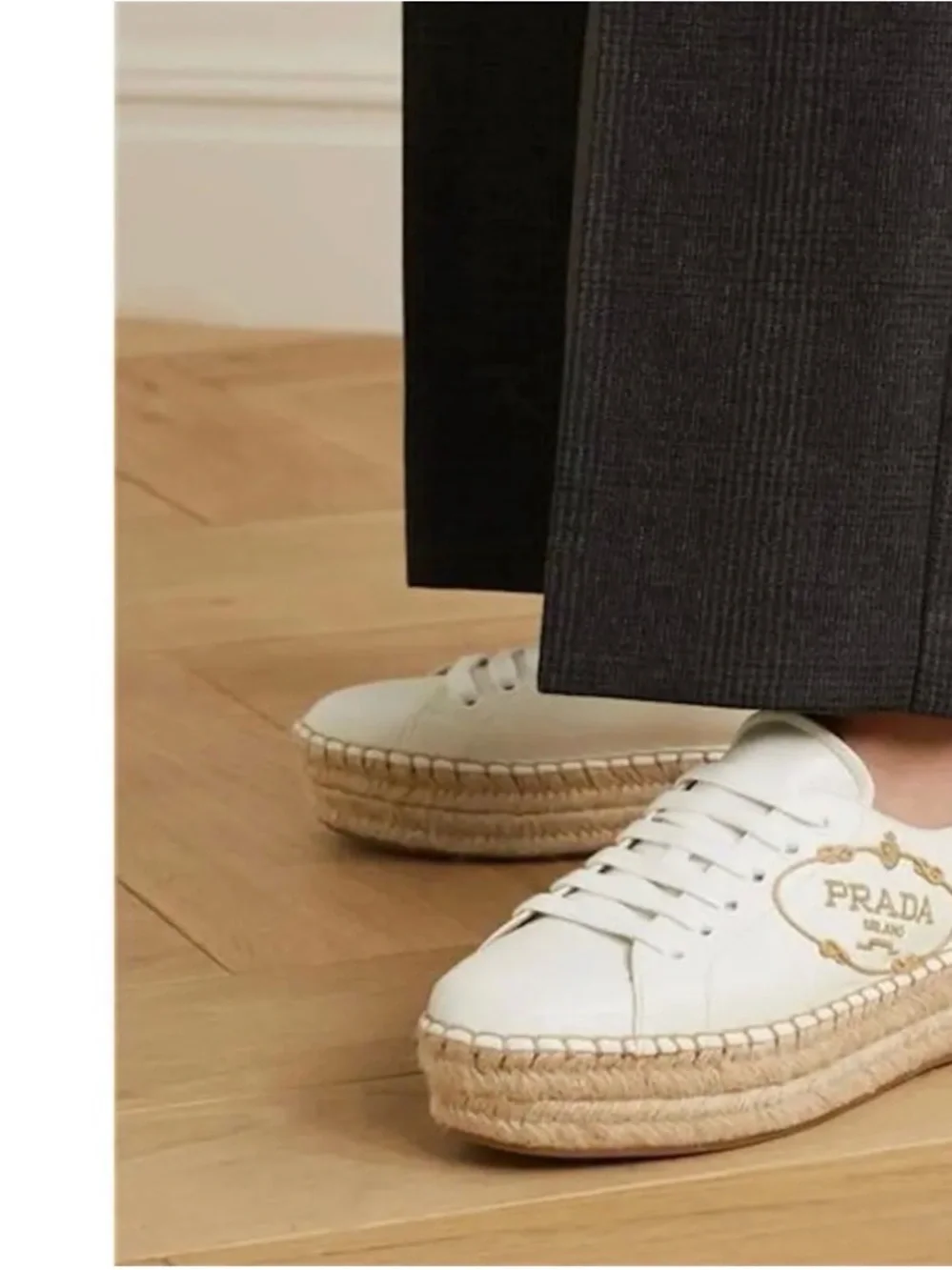 PRADA White Leather Espadrille Platform Sneaker with Jute Sole 38